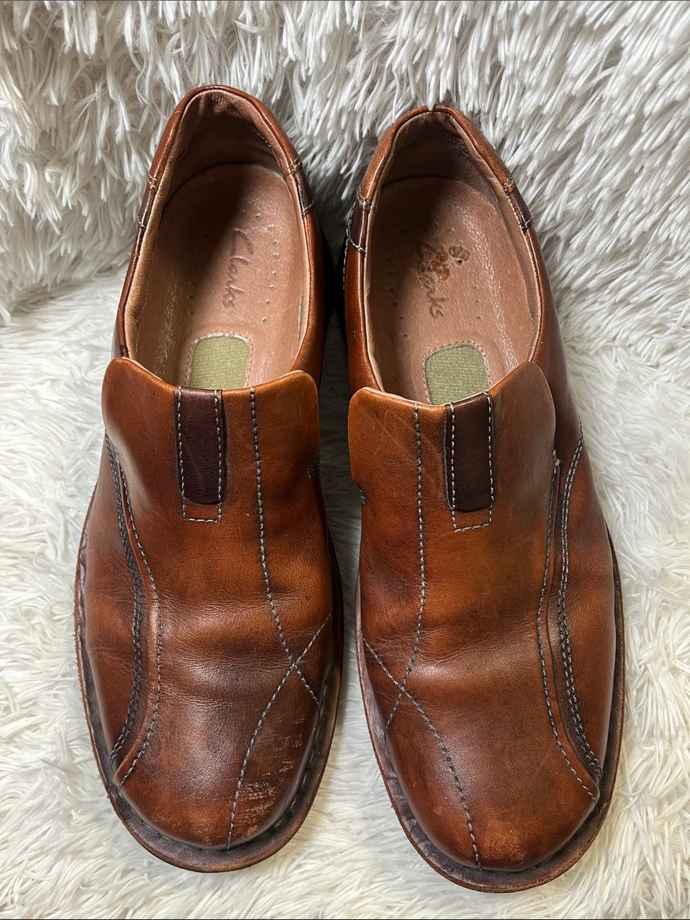 Clarks Men’s Brown Leather Slip-On Loafers